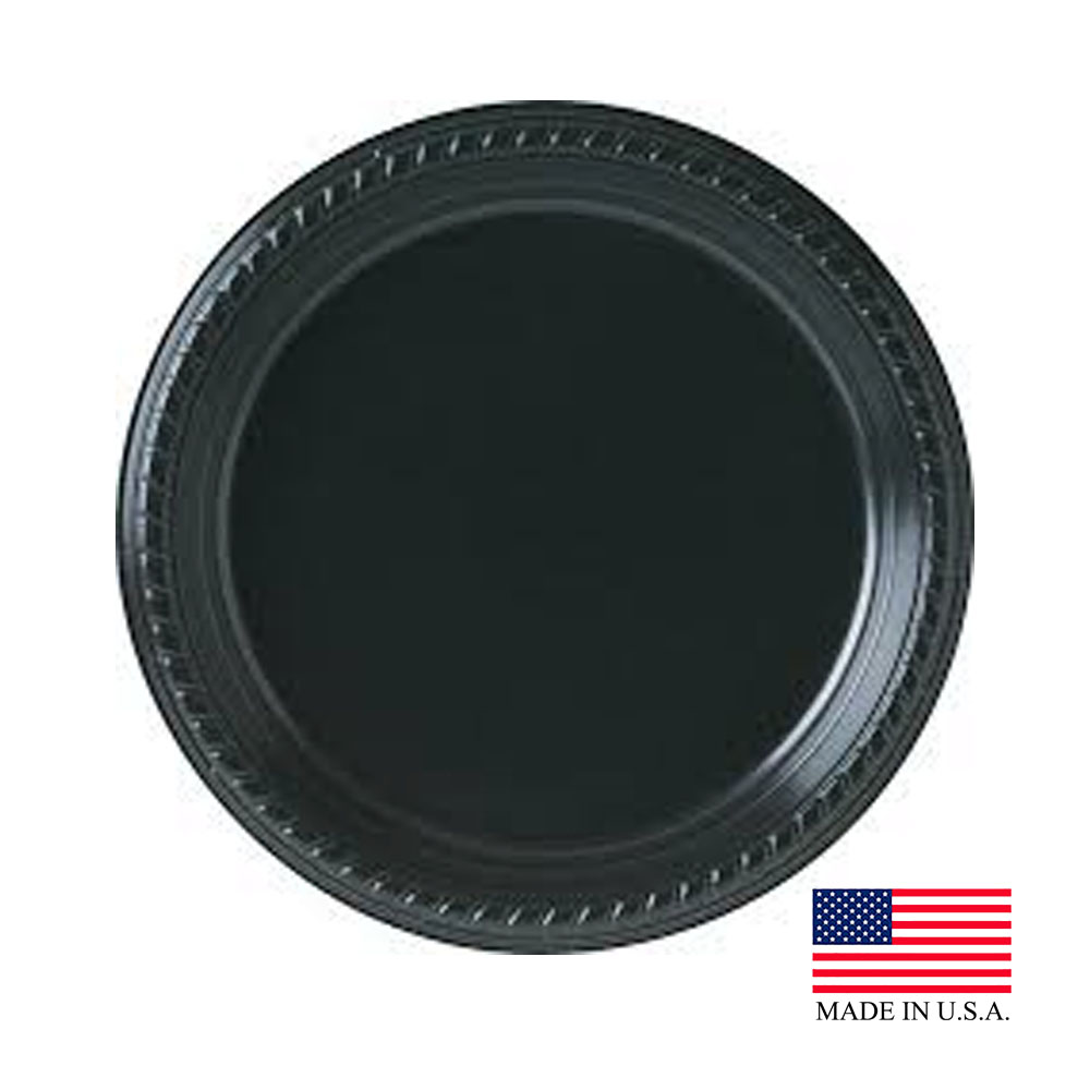 PS95E-0099 Black 9" Plastic Plate 20/25 cs
