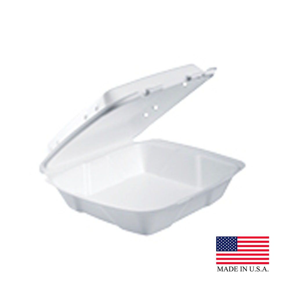 90HTPF1VR  White 9"x9"x3" Foam Hinged Container  2/100 cs