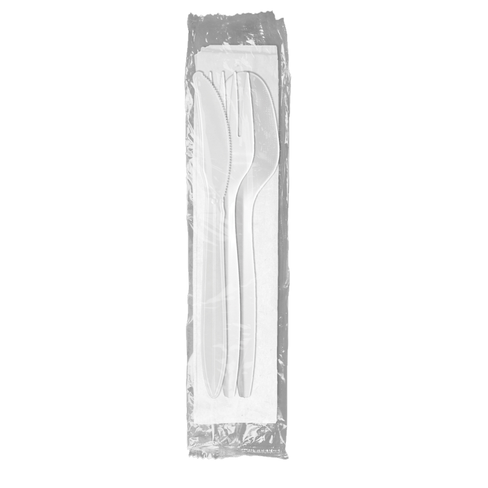 1171239 Medium Weight Fork, Knife, Teaspoon, & Napkin Meal Kit Polypro 250/cs - 1171239 WH 4P MWPP FKTS&N KIT