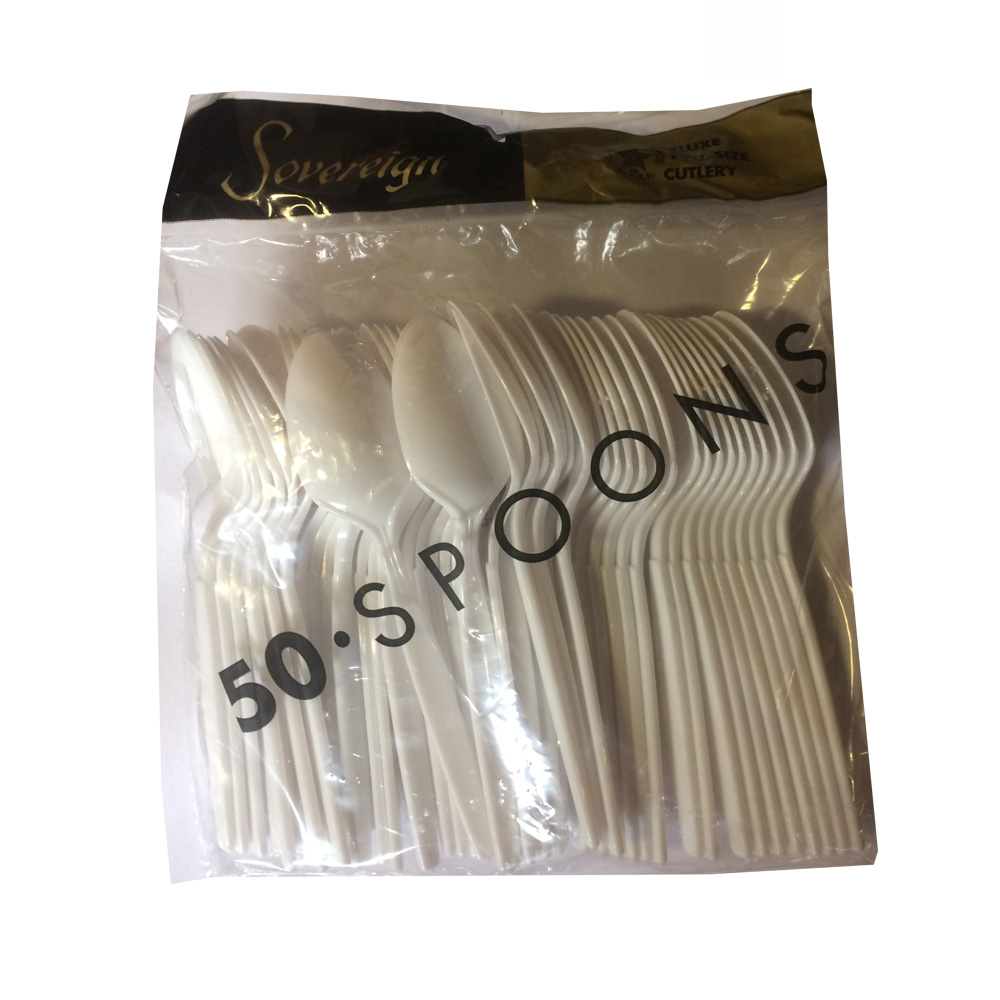 P2700WHT Sovereign Polybag Spoon White Polystyrene 12/50 cs - P2700WHT WHT SOVR WHT SPN 50PK