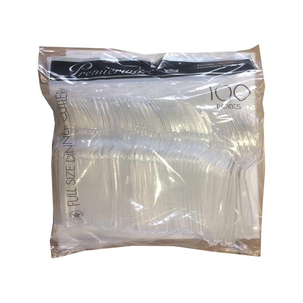 P51416CYS Premierware Polybag Forks Clear Polystyrene 10/100 cs - P51416CYS CLR FORKS POLYBAGGED