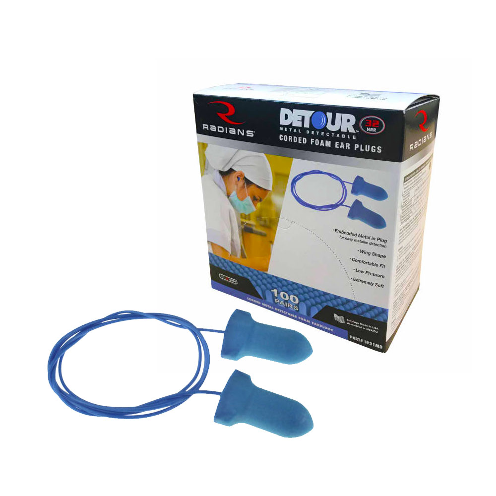 FP31-MD Detour Blue Metal Detectable Foam Earplugs 100/cs