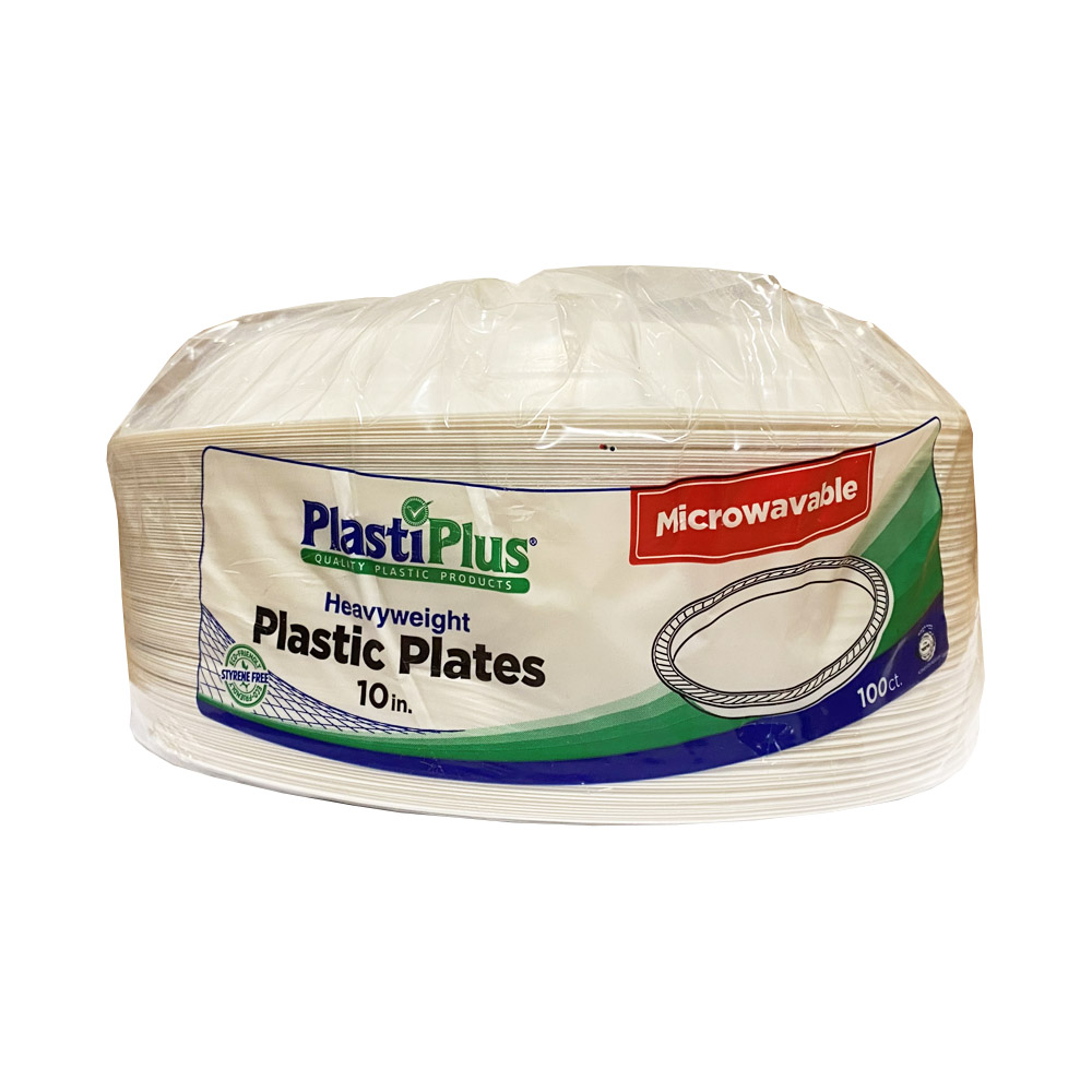 PPP10-100 Plasti Plus 10" White Plastic Plate 4/100 cs