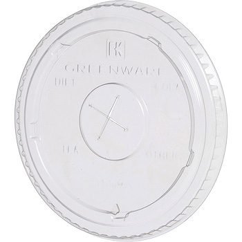 LGC12/20/9509111 Greenware Clear 12/20 oz. Compostable Slotted Lid w/ID Buttons 10/100 cs