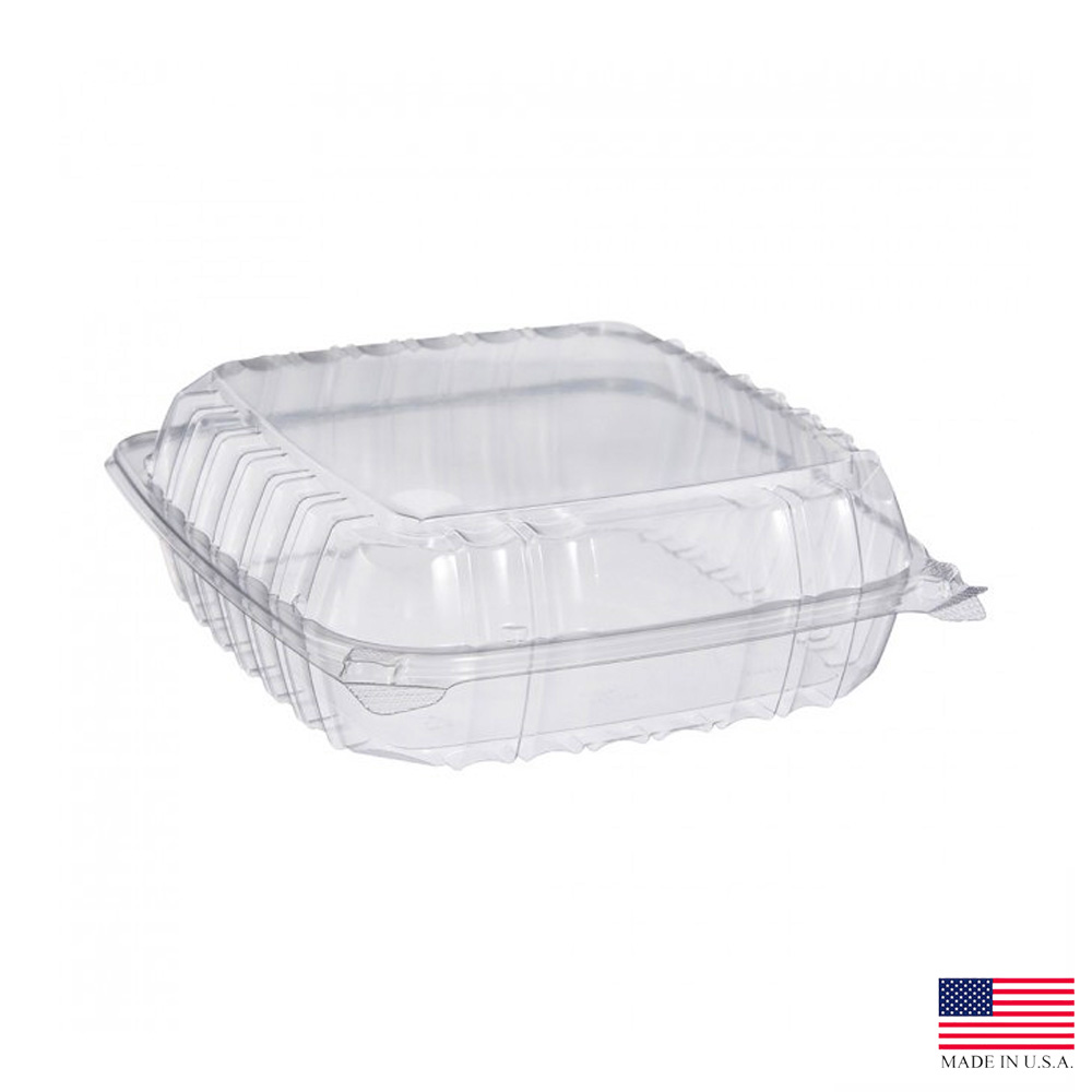 C95PST1 ClearSeal Clear 9"x9.5"x3" Square Plastic Hinged Container 2/100 cs - C95PST1 CLR LRG  HINGED CONT