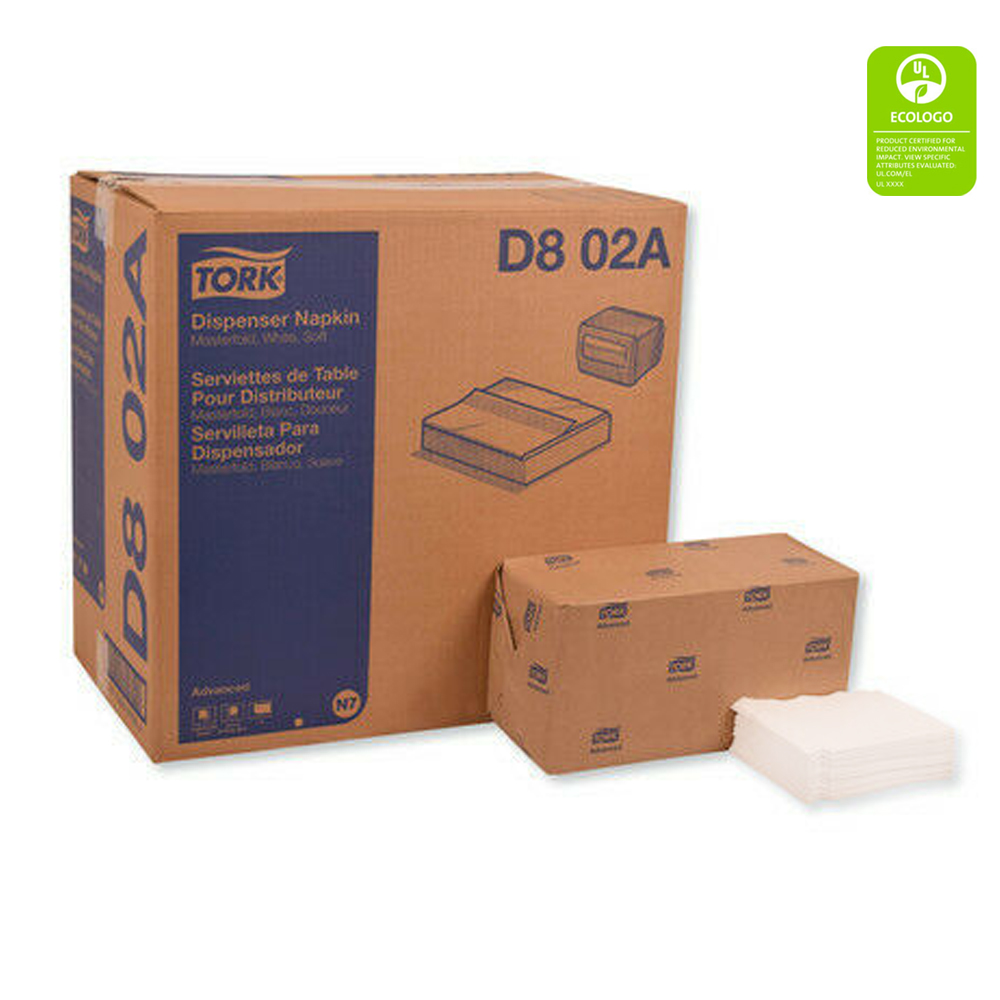 D802A Tork Advanced Dispenser Napkin White 1 ply 12/500 cs