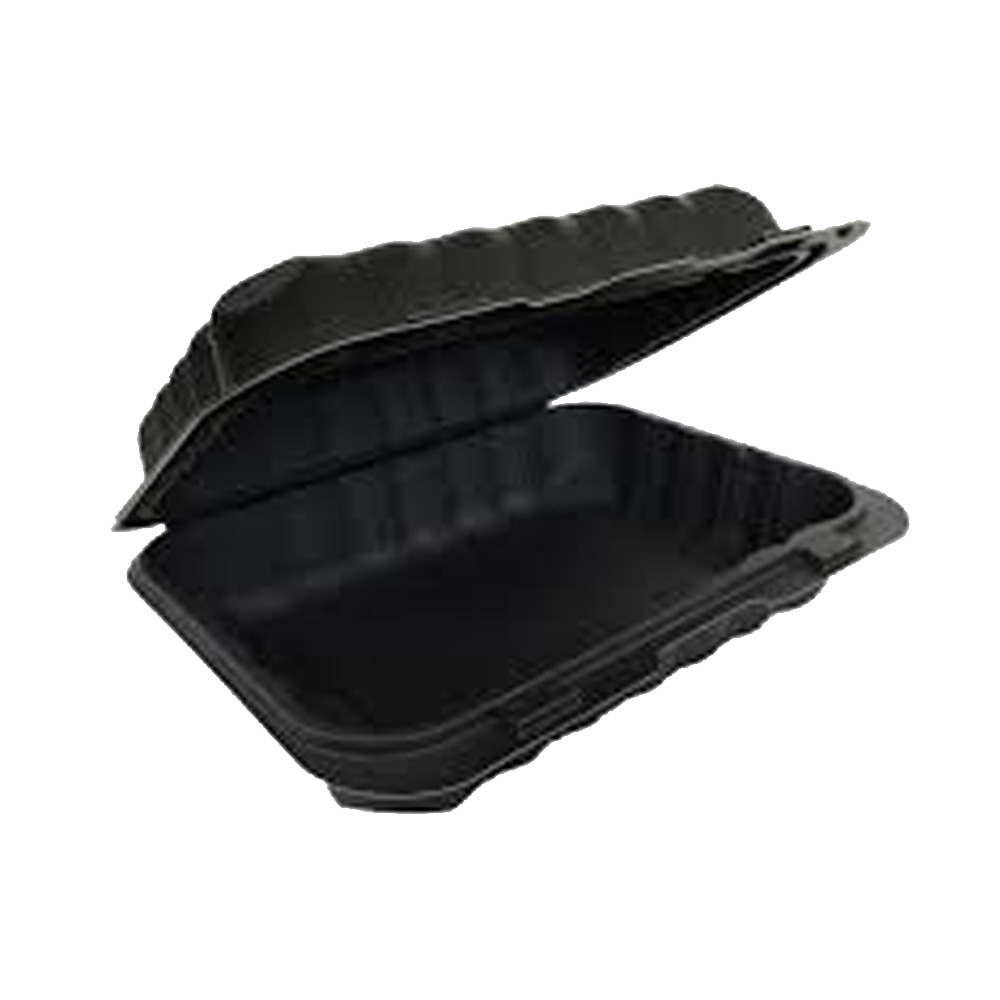 PP201-BK-340 Black 7.76"X5.87"X3.25" 1 Compartment Rectangular Polypropylene Hinged Container 1