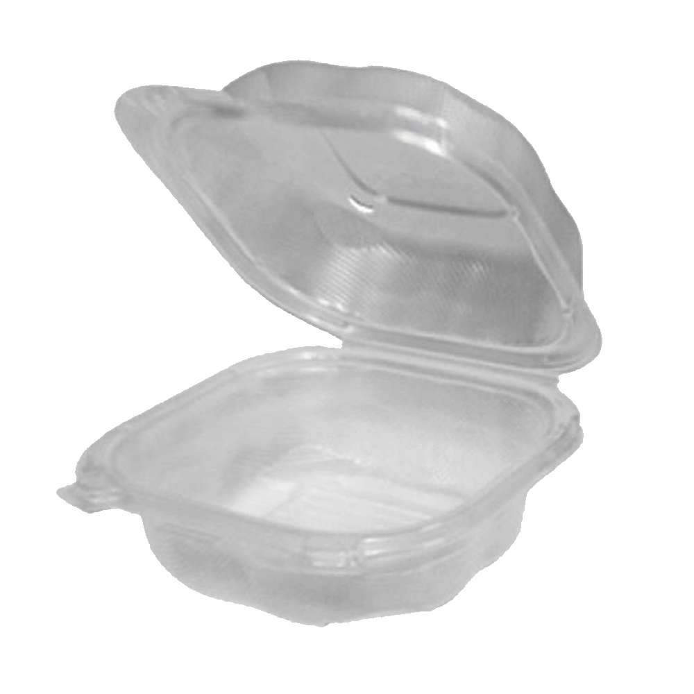 CLX225-CL Clear 6"x6"x3" Square Plastic Clover Hinged Container 4/100 cs - CLX225-CL 6X6X3 CLOVER HNG CT