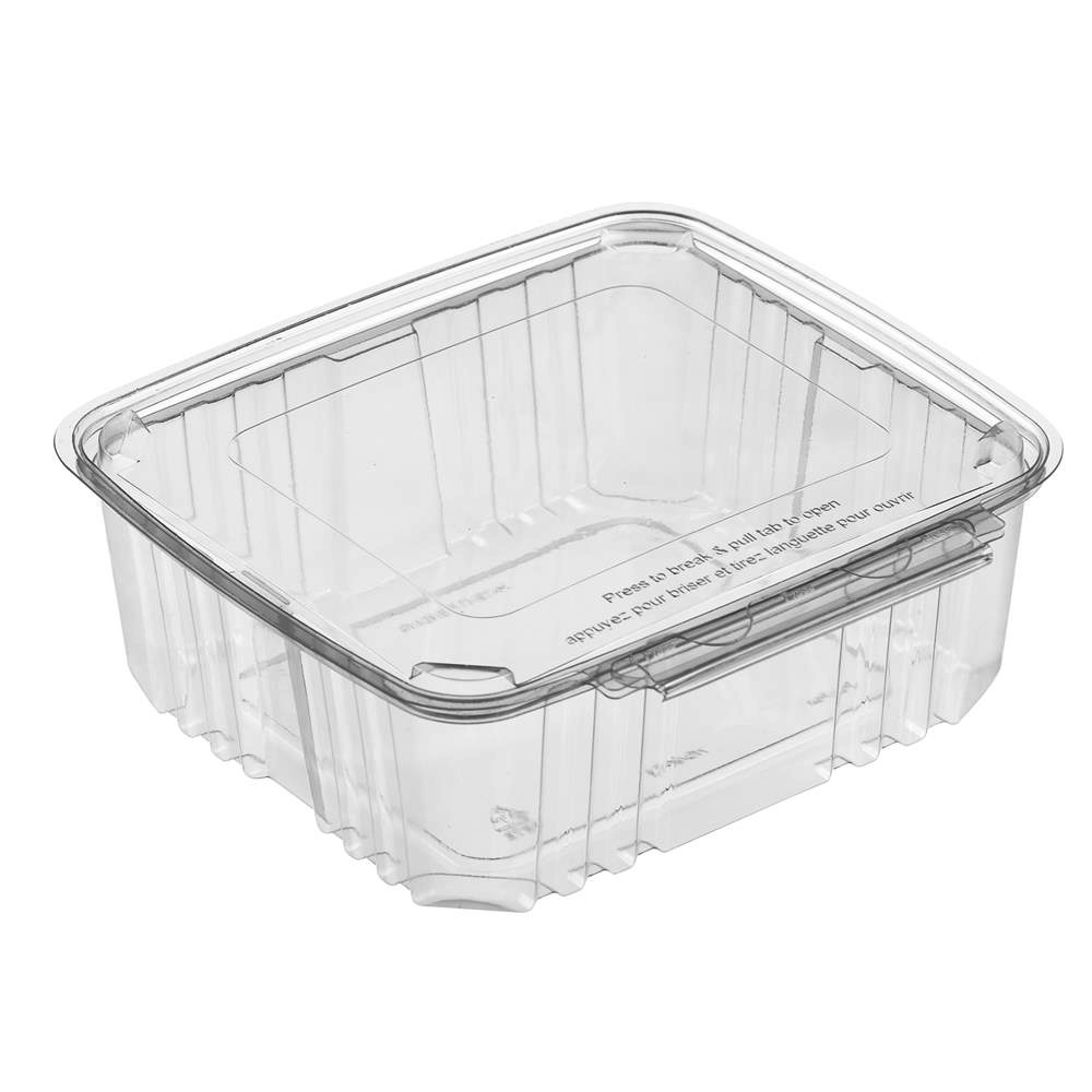 5HG064TVF Breakaway Clear 64 oz. Tamper Resistant Rectangular PET Container & Lid 120/cs