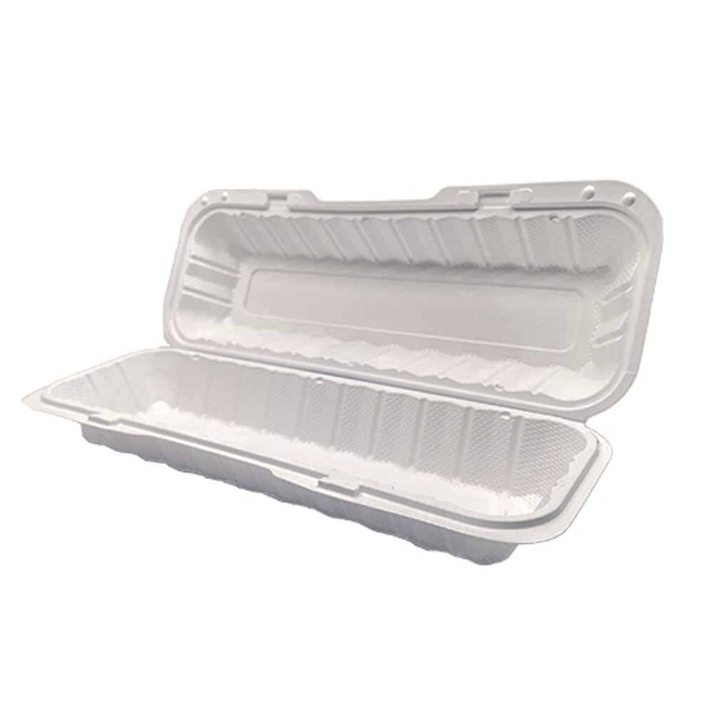 PP1243 White 13.23"x4.72"x3.31" 1 Compartment Non-Vented Pebble Box Hinged Hoagie Container 150 - PP1243 PP NON VENT HOAGIE CONT