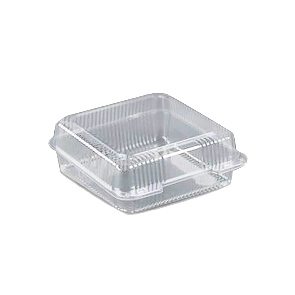 YCI82120 Clear 8"x8"3" 1 Compartment Plastic Hinged Container 200/cs - YCI82120 CLEAR 8" HINGED CONT