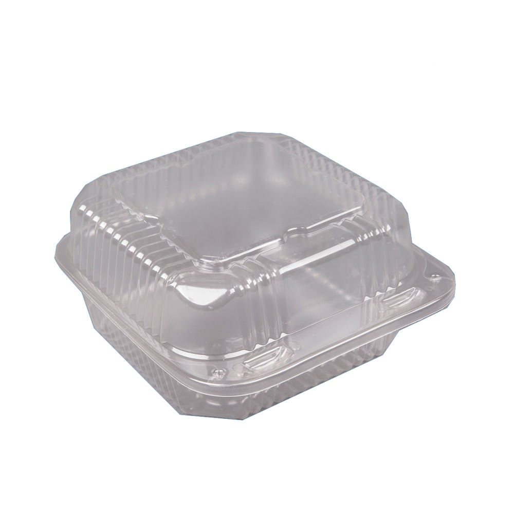 YCI82160 Clear 6"x6"x3" 1 Compartment Plastic Hinged Container 500/cs - YCI82160 CLEAR 6" HINGED CONT