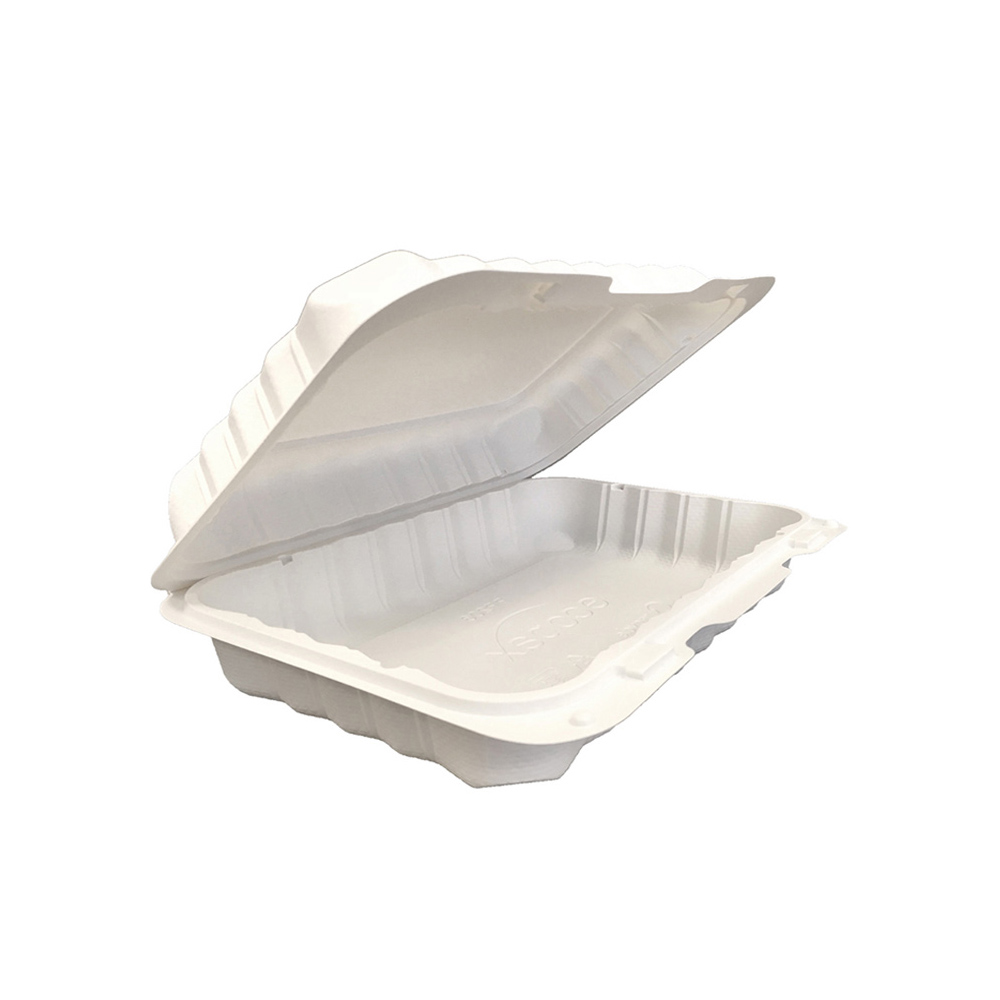 PP993S Ivory 9"x8"x3" Rectangular Polypro 1 Compartment Pebble Box Hinged Container  150/cs