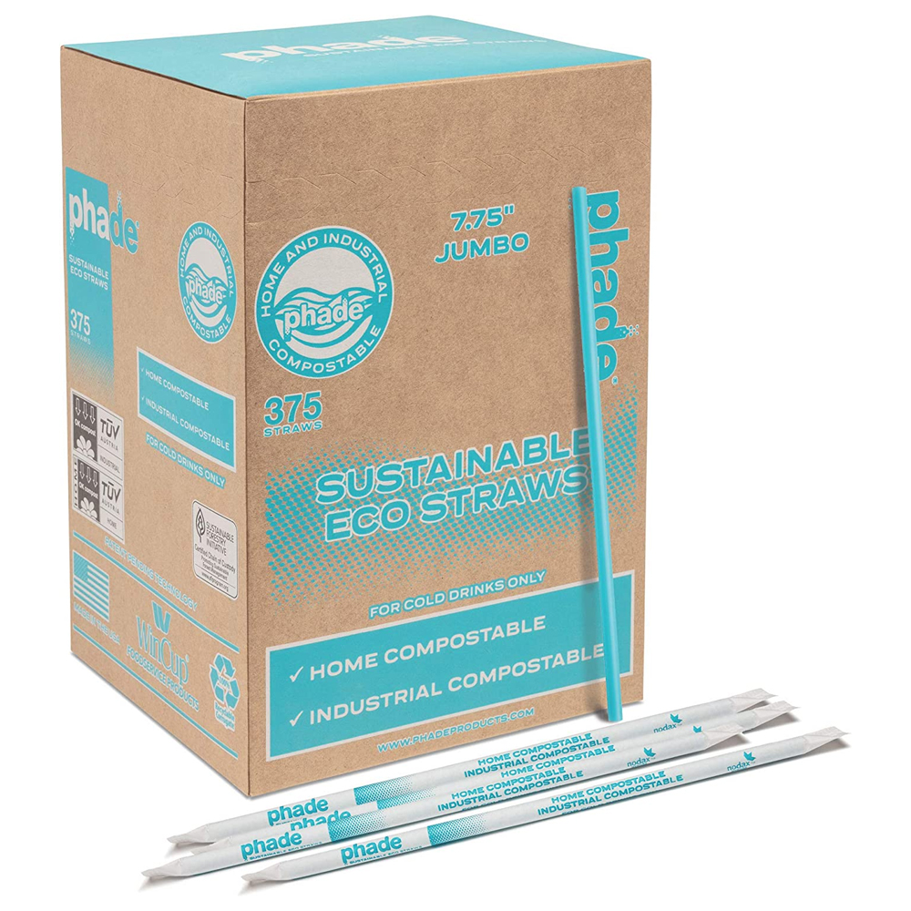 511167 Phade Teal 7.75" Paper Wrapped Jumbo Biodegradable Straw 10/375 cs