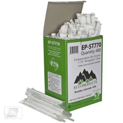 EP-ST770  Wrapped Straw 7.75" Clear Compostable Boxed 24/400 cs