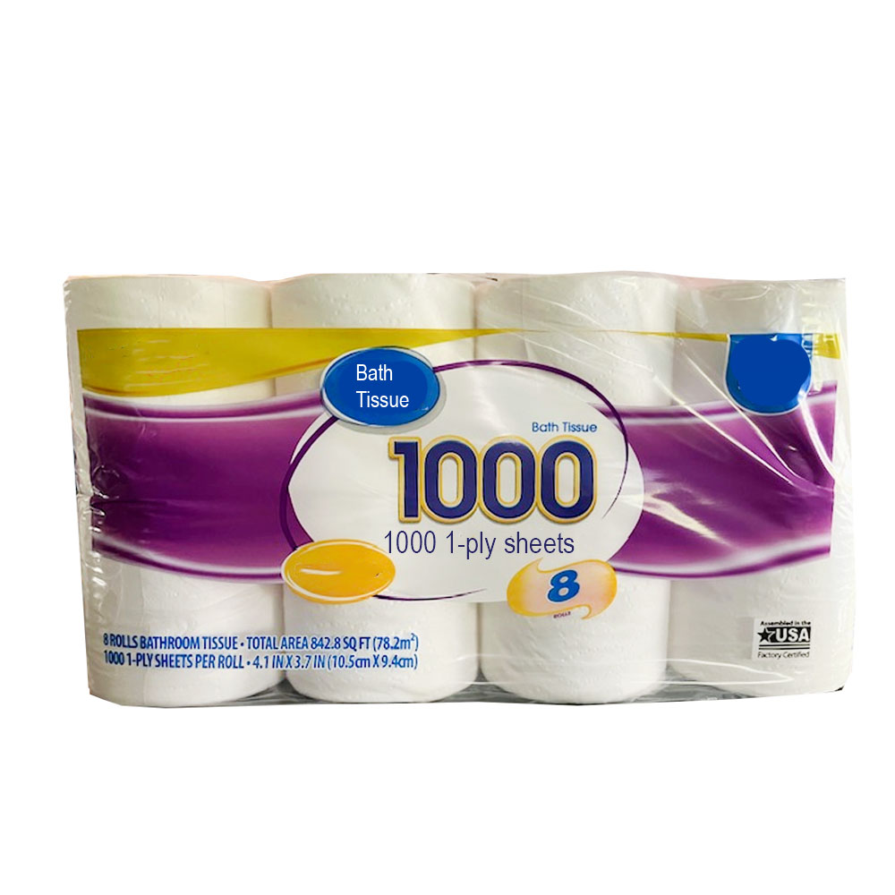 White 1000 ft. Bathroom Tissue 1 Ply 8 Pack 6/8 cs