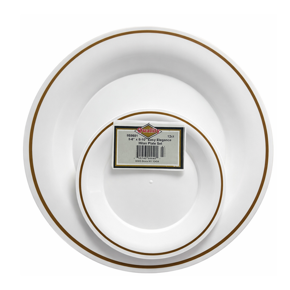 Easy Elegance 8-6"/8-10" Milan Plate with Gold Trim Set 16/ea.