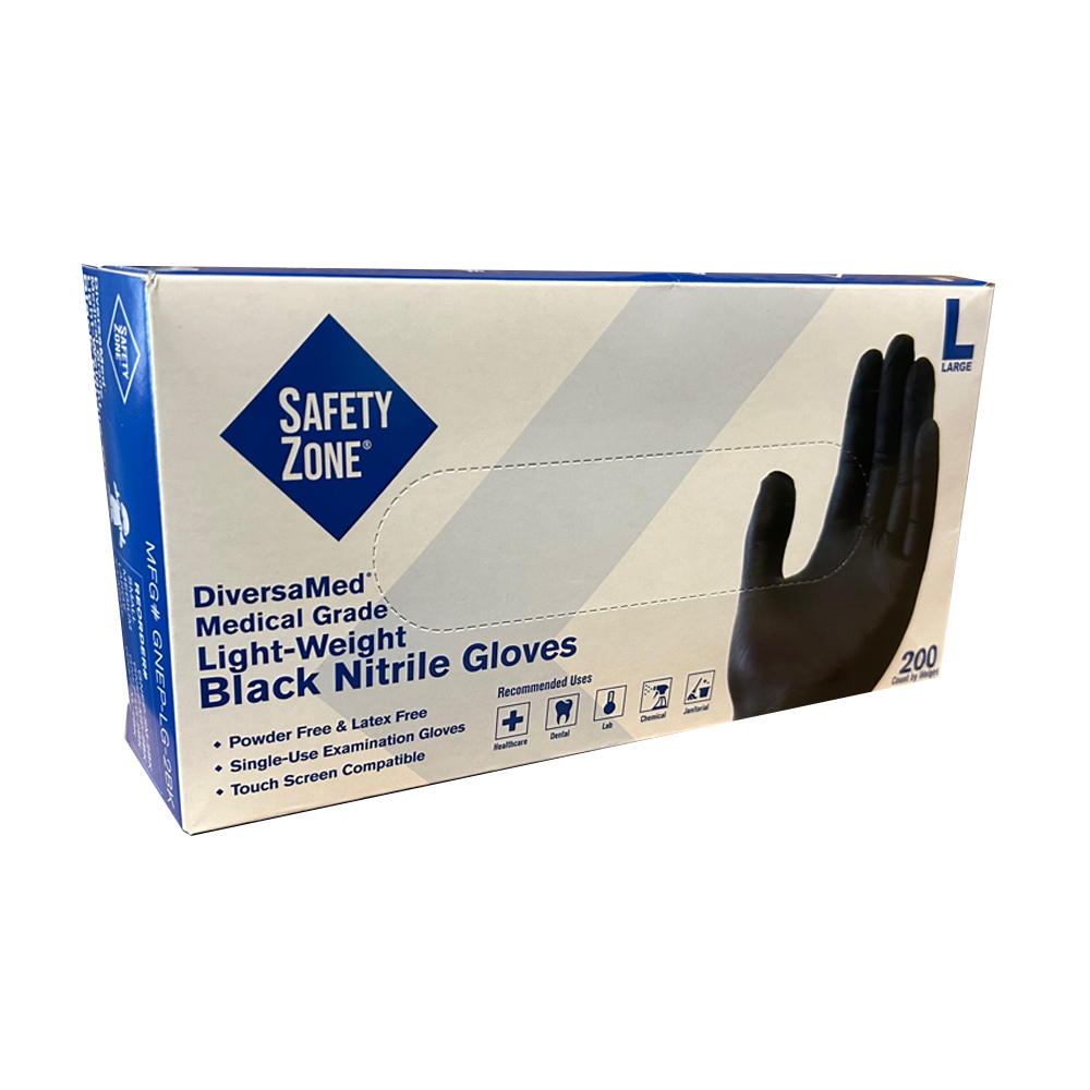 GNEPLG2BK Black Large Powder Free Nitrile Gloves  10/200 cs