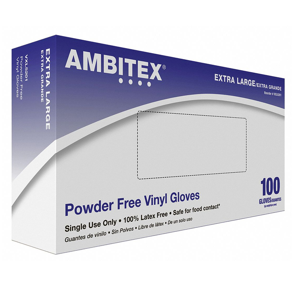 VXL5201  Ambitex Clear Extra Large Multi-Purpose Vinyl Gloves 10/100 cs