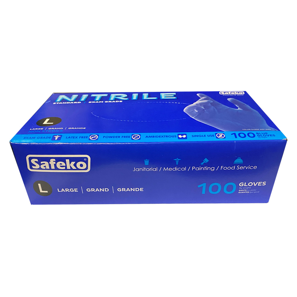 6090 Safeko Blue Large Nitrile Gloves  Powder Free 10/100 cs