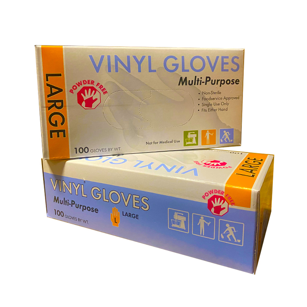 754633 Clear Large Multi-Purpose Vinyl Gloves Powder Free 10/100 cs