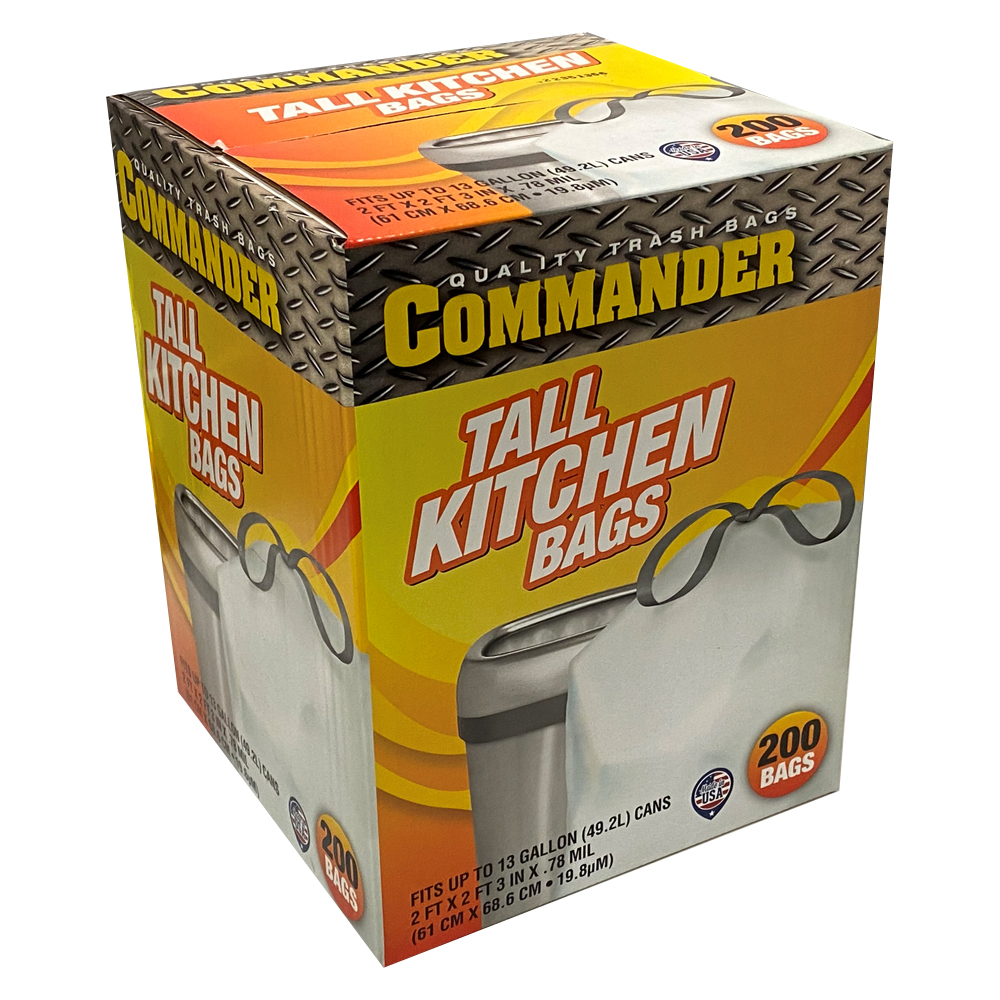 ULR13GDS200 Commander White 13 Gal. Tall Kitchen  Bags with Drawstrings 200/cs