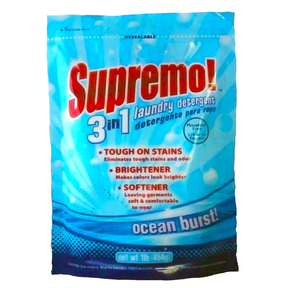 913-3 Supremo 1 lb. 3 in 1 Powder Laundry Detergent with Ocean Burst Scent 24/cs