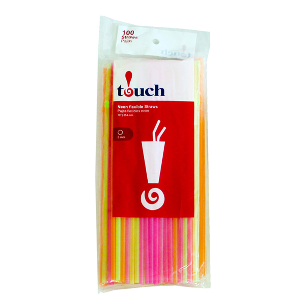 92-106 Unwrapped Flex Straw 10" Asst. Neon Plastic Polybag 24/100 cs