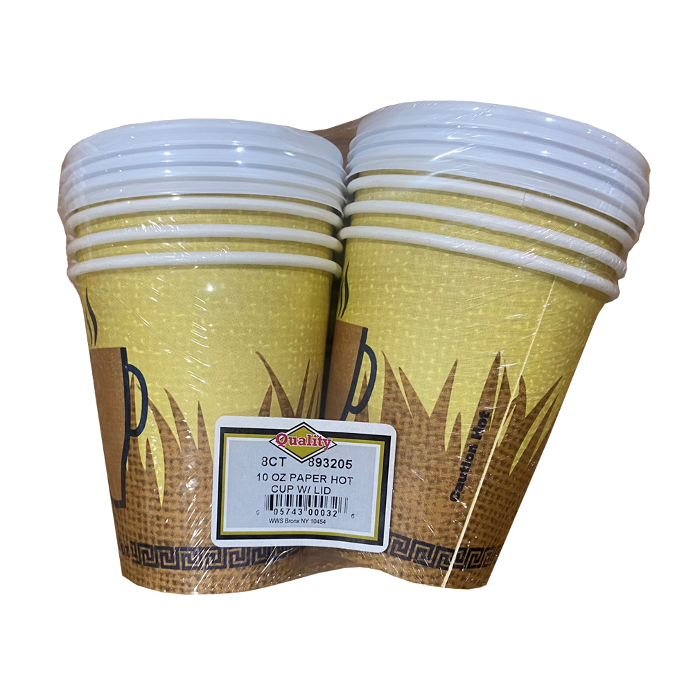 1268C Quality Printed  10 oz. Paper Hot Cups and Lid Combo 36/8 cs