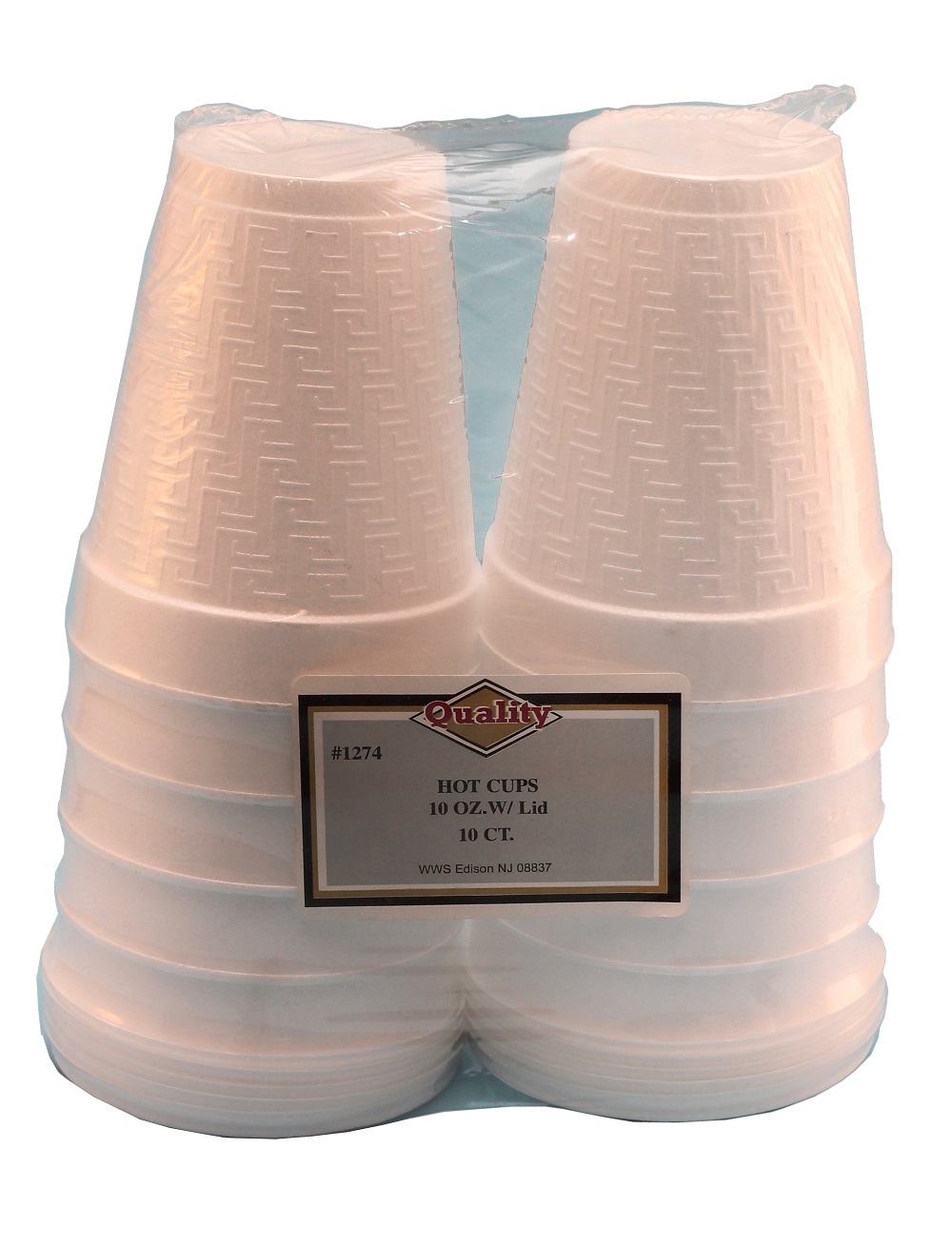 1274 Quality White 10 oz. Foam Cups and Lid Combo 48/10 cs