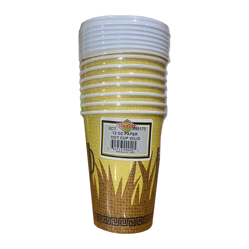 1268B Quality Printed  12 oz. Paper Hot Cups and Lid Combo 48/8 cs