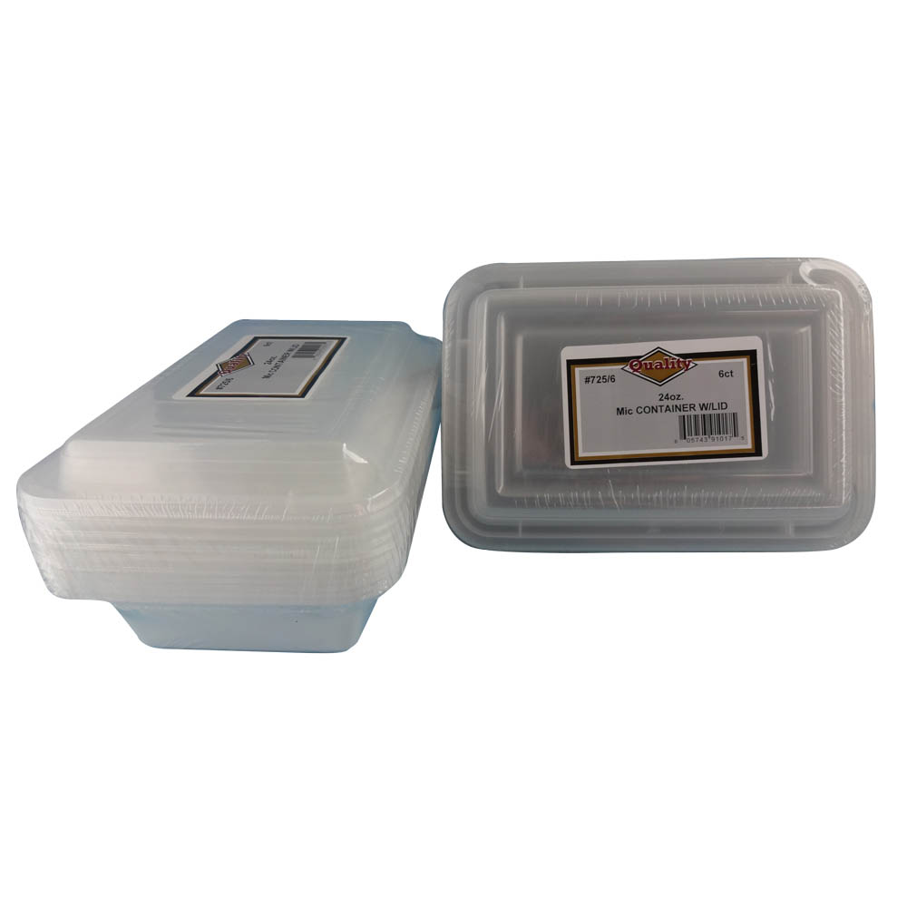 725/6 Black/White 24 oz. Rectangular Plastic Microwavable Container and Lid Combo 36/6 cs