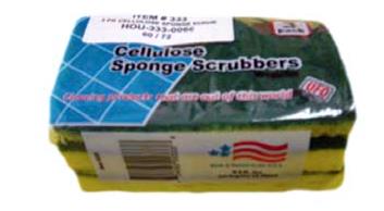 333-0060 Green & Yellow 4.5"x2.75"x0.75" Cellulose Sponge Scrub Pads 60/3 cs