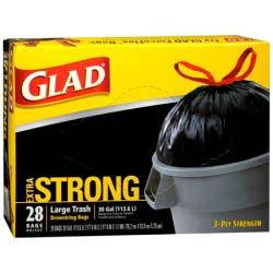 78966 Glad 2' 6" 2' 9" 1.05 Mil Trash Bag 30 Gal. Black Plastic Drawstring 6/28 cs