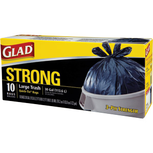 00079 Glad Trash Bag 30 Gal. .85 Mil Black Plastic Quick-Tie  12/10 CS