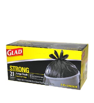 70054 Glad 2' 6" X 2' 9" .81 Mil Trash Bag 30 Gal. Black Plastic Quick-Tie 9/21 cs