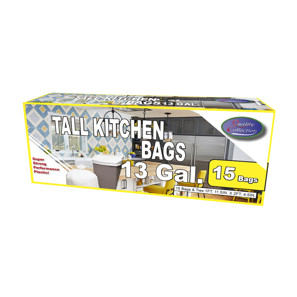 B70 Quality Collection Tall Kitchen Bag 13 Gal. Clear Plastic Bags & Ties  36/15 cs - B70 13GL CLR TALL KITCHEN BAGS