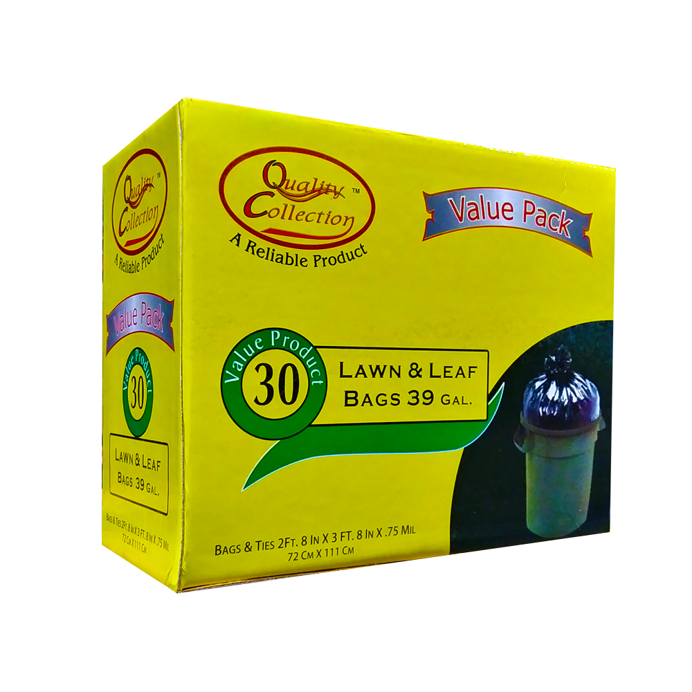 B62 Quality Collection Lawn & Leaf Bag 39 Gal. .75 Mil Black Plastic Bags & Ties  6/30 CS