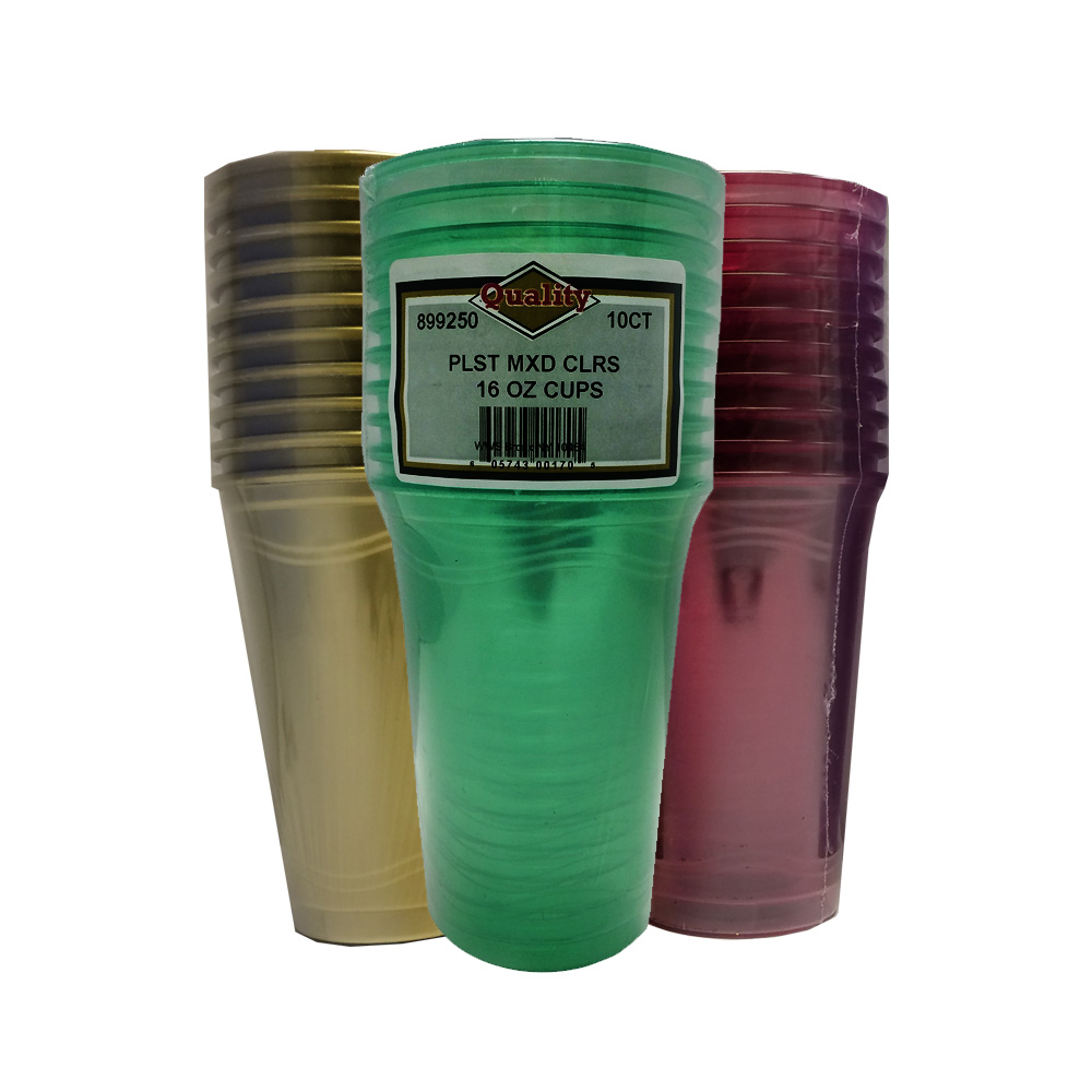 1251MX Quality Assorted Colors 16 oz. Plastic Drink Cups 36/10 cs