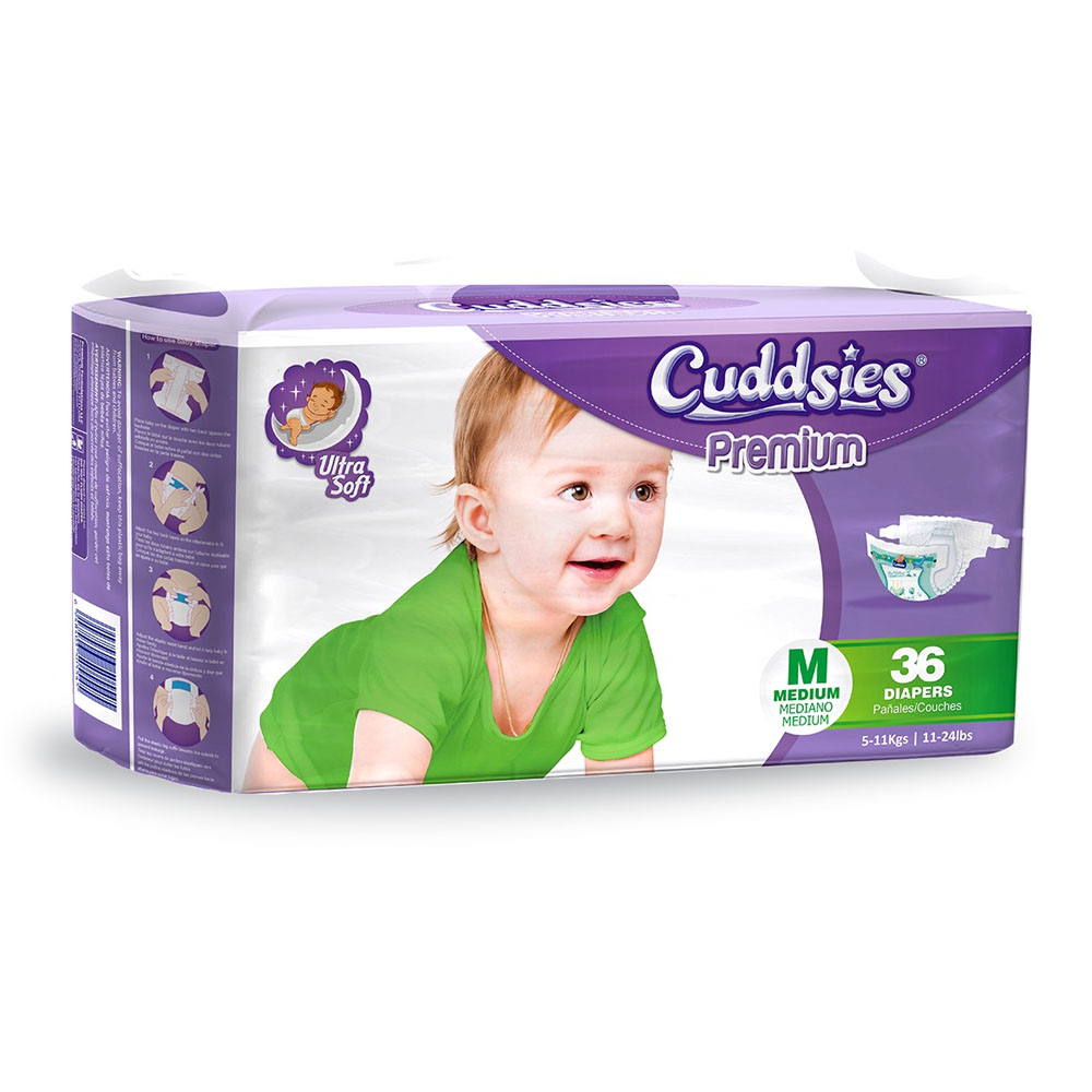 D01316 Cuddsies Premium Medium Diapers 11-24 lbs. 8/36 cs