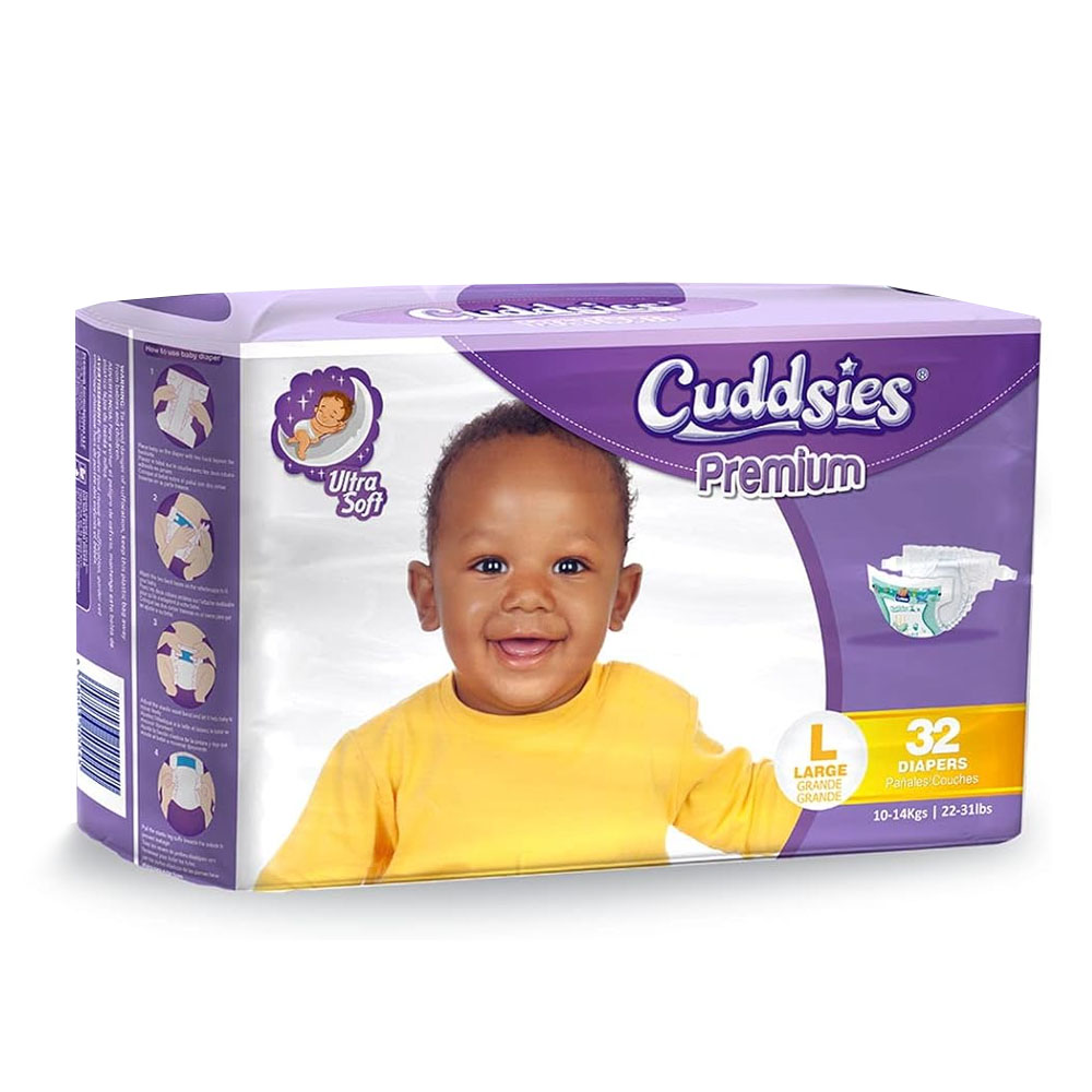 D01317 Cuddsies Premium Large Diapers 22-31 lbs.  8/32 cs
