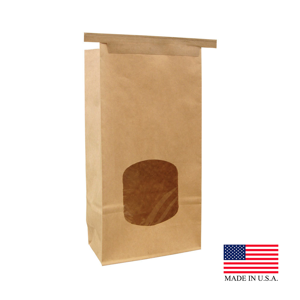 300249 Stand Up Bag 1 lb. Kraft Window Paper 500/cs
