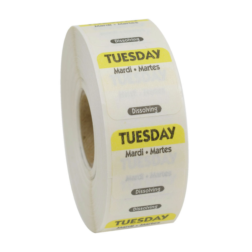 P102R Yellow 1"x1" Label "Tuesday" 1M/RL - P102R TUESDAY 1x1 LABEL 1M/RL