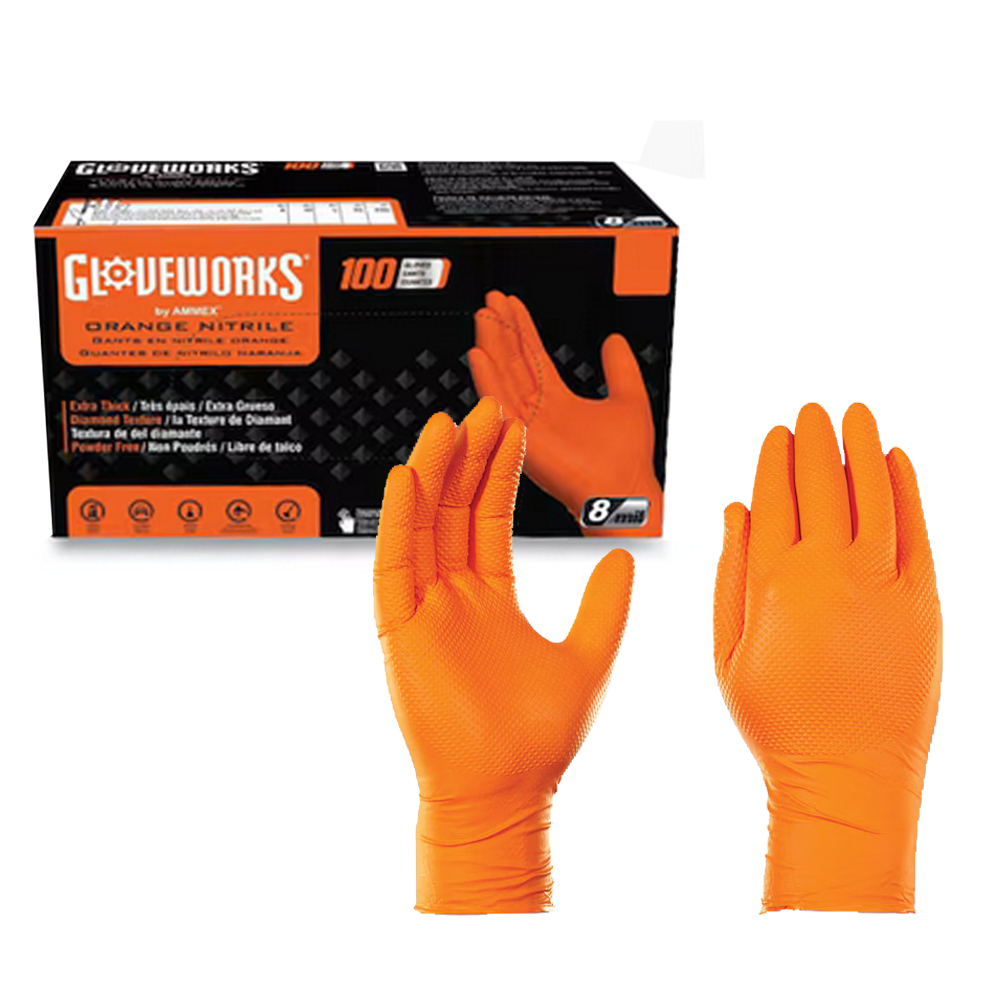 GWON49100 Orange Double Extra Large Powder Free Nitrile Gloves with Diamond Grip 10/100 cs