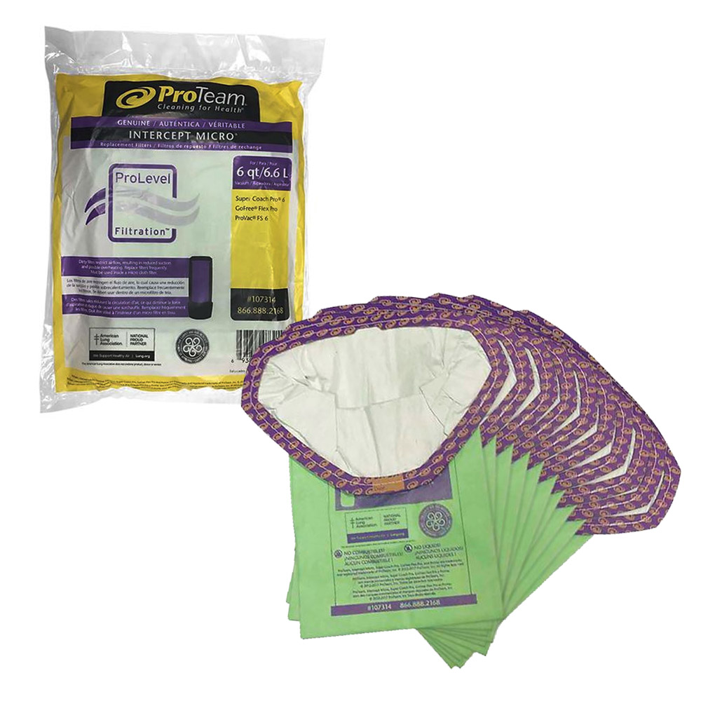 107314 Proteam 17.5"x10"x2.5" Intercept Micro     Filter Bag for Backpack Vacuums 10/cs