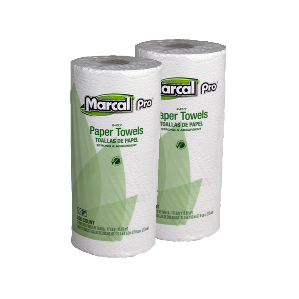 250HC Marcal White 11"x9" 2 ply Kitchen Roll Towel 250 Sheets 12/cs