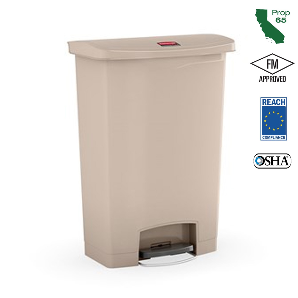1883456 Slim Jim Beige 8 Gal. Front Step-On Waste  Container 1 ea.