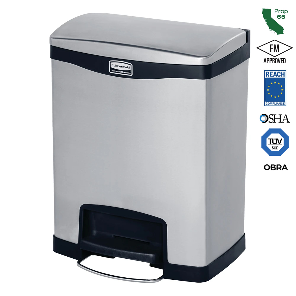 1901985 Slim Jim Stainless Steel 8 Gal. Front Step-On Waste Container 1 ea.