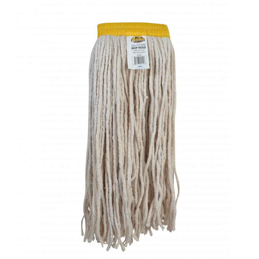 3924 White 24 oz. Cut End Mop Head w/Yellow Band 4/cs