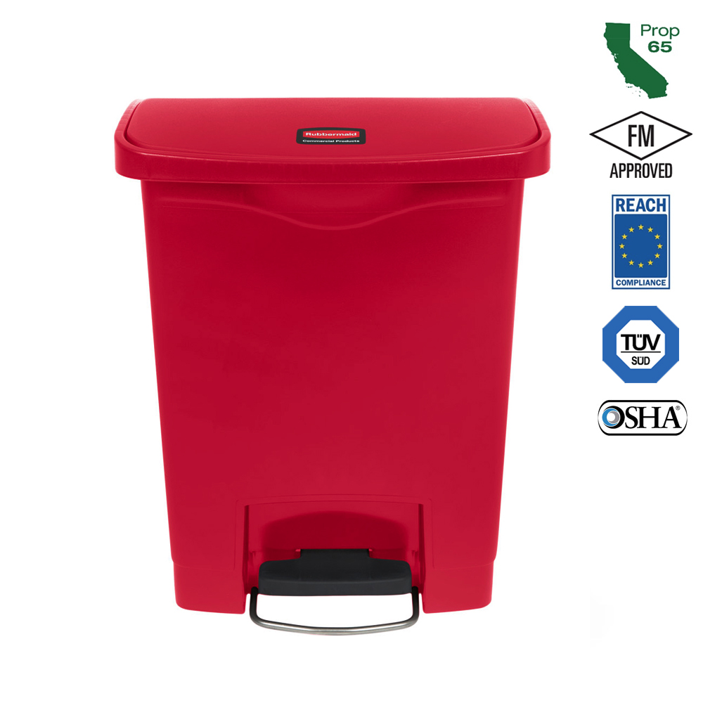 1883564 Slim Jim Red 8 Gal. Front Step-On Waste Container 1 ea.